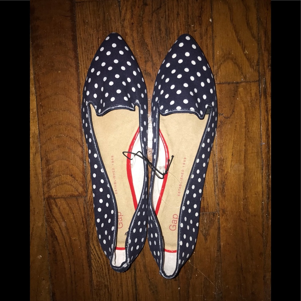 Brand New Gap Navy Polka dot Pointy Canvas Flats sz 9
